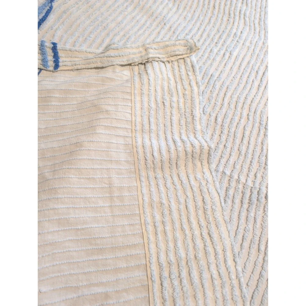 Vintage Chenille Bedspread Blue Bows Pastel Floral Tufted Cotton Cottagecore